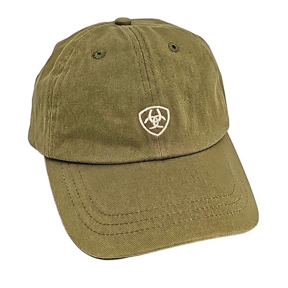 Ariat Unisex 100% Cotton Olive Green Adjustable Spellout Logo Baseball Cap Hat - Picture 1 of 7